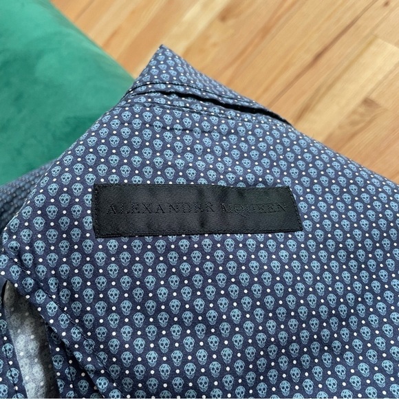 Alexander McQueen Blue Cotton Mini Skull-Print Blazer Jacket EUC Sz IT 50/US 40 - Picture 9 of 13